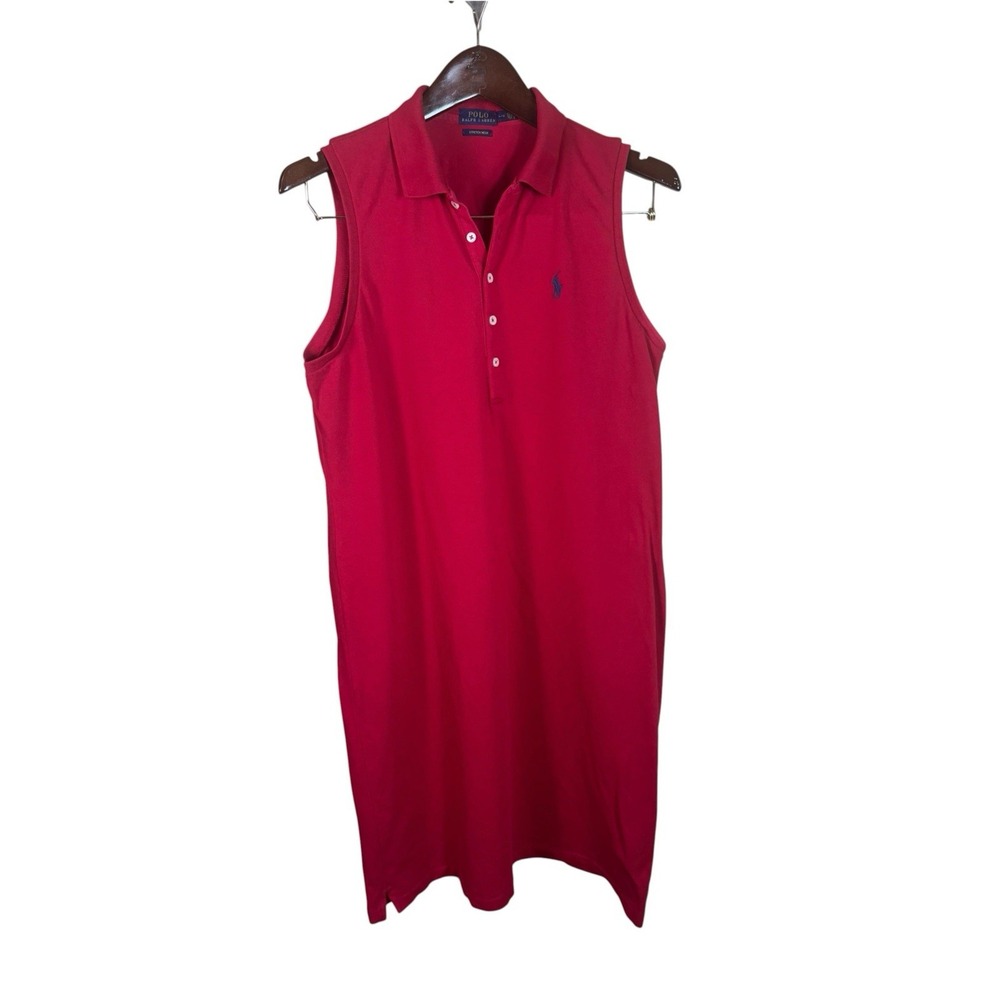 Polo Ralph Lauren Women's Red Sleeveless Polo Dress Pony Logo Stretch Mesh